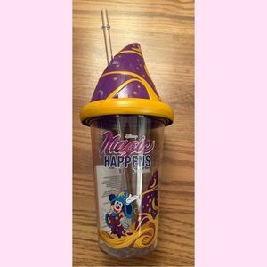 Disney Magic Happens Party Cup with Straw - Purple and Yellow